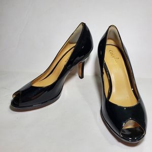 Cole Haan Nike Air Black Patent Leather Open Peep Toe Pump Heels Size 6